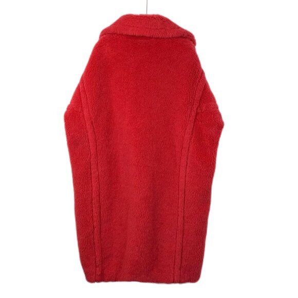 Max Mara Womens Red Teddy Coat Oversized Double-Breasted Wool Blend Outerwear - Picture 2 of 8
